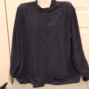Sophisticates by Pendleton Vintage 80s Navy Blue Button Down High Neck Blouse 16